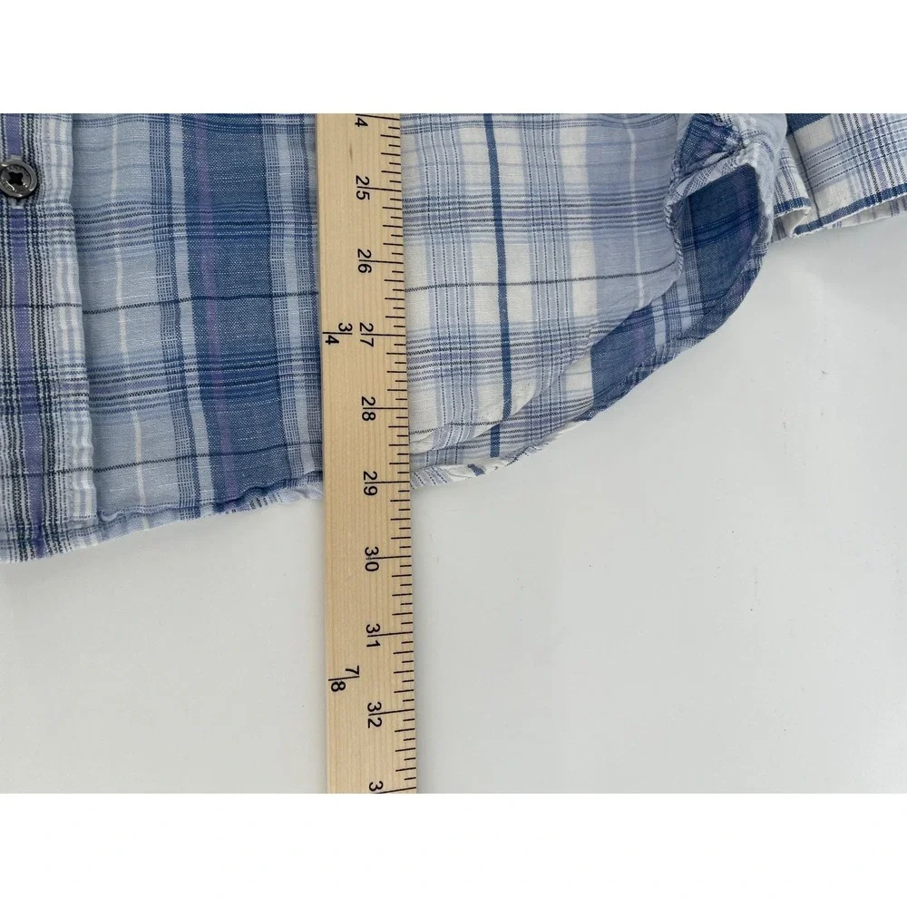 Banana Republic Plaid Linen Blend Shirt Mens Medium/Large* Blue Button Down